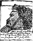 Yagan's head sketched by George Fletcher Moore