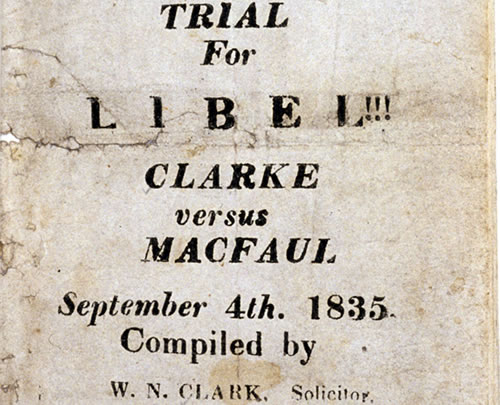 Image: A report of the late trial for libel !!! : Clarke versus Macfaul, September 4th, 1835