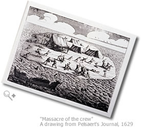 Image: 'Massacre of the crew' - A drawing from Pelsaert's Journal, 1629