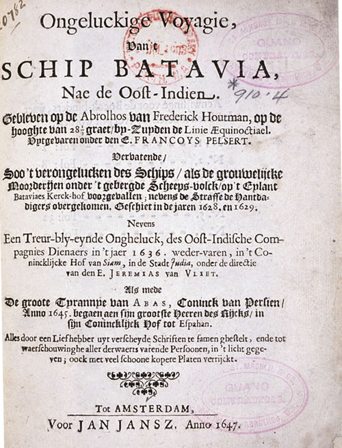 Image: Title page of Ongeluckige voyagie, van't schip Batavia, nae de Oost-Indien...(Unlucky voyage of the Ship Batavia)
